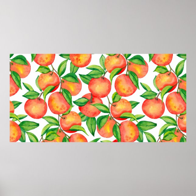 Poster Motif sans couture avec aquarelle fruit mandarin e (Devant)
