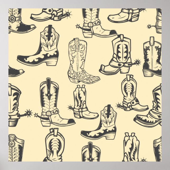 Poster Motif sans couture avec bottes de cowboy. cowboy,  (Devant)
