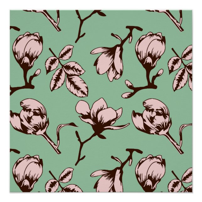 Poster Motif sans couture avec bourgeons floraux des arbr (Devant)