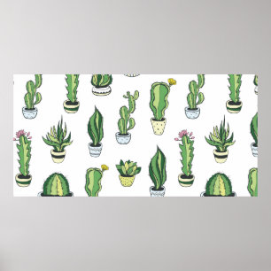 Poster Motif sans couture avec cactus verts et succulents