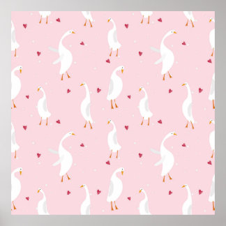 Poster Motif sans couture avec canard mignon avec coeur s