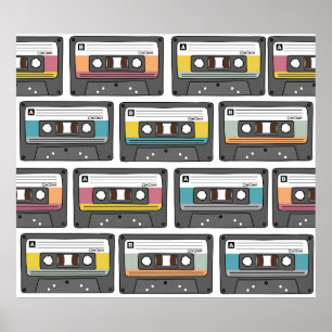 Poster Motif sans couture avec cassettes rétro en douceur