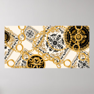 Poster Motif sans couture avec chaînes or pierres précieu