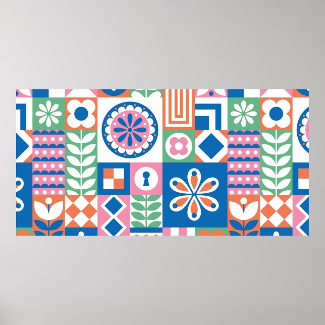 Poster motif sans couture avec citrouilles, dessinées à l (Devant)