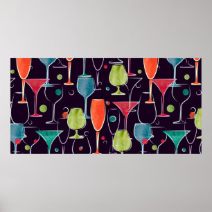 Poster Motif sans couture avec cocktail coloré d'aquarell
