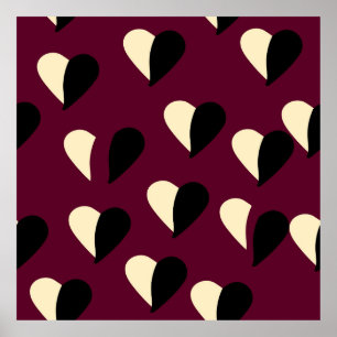 Poster Motif sans couture avec coeur noir et blanc. St Va