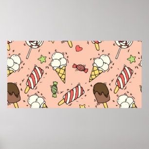 Poster Motif sans couture avec crème glacée et lollipopes