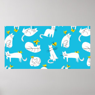 Poster Motif sans couture avec des chats drôles jouant av