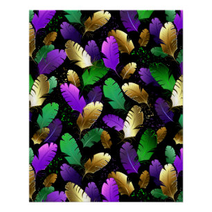 Poster Motif sans couture avec des plumes de Mardi Gras