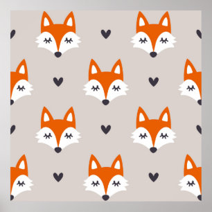 Poster Motif sans couture avec des visages de renard. Rép