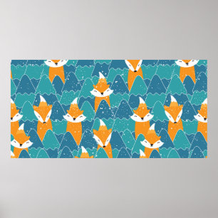 Poster Motif sans couture avec différents mignons renards