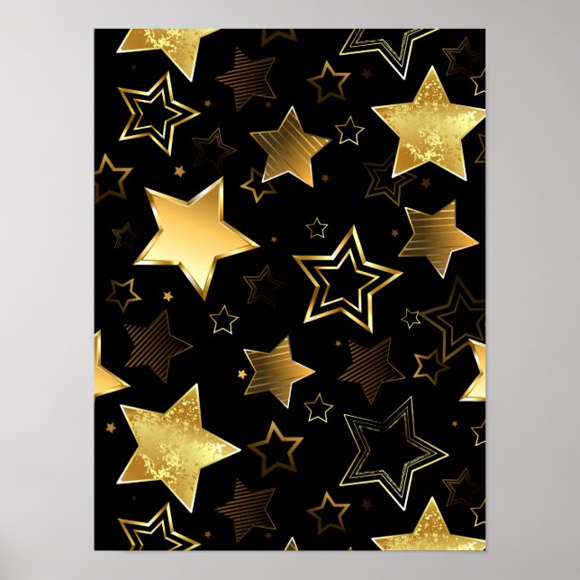Poster Motif sans couture avec étoiles d'or (Devant)