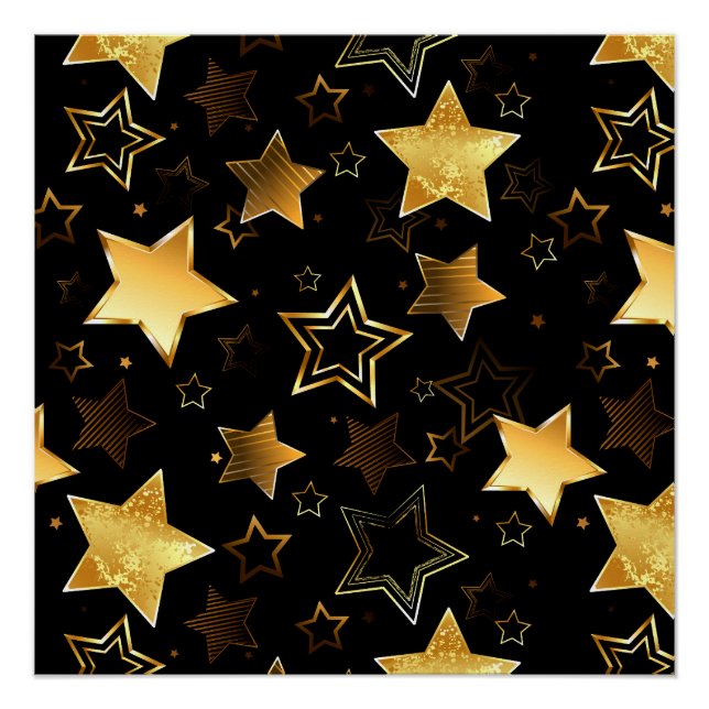 Poster Motif sans couture avec étoiles d'or (Devant)