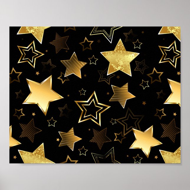 Poster Motif sans couture avec étoiles d'or (Devant)