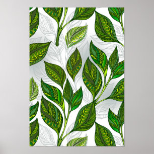 Poster Motif sans couture avec Feuilles de thé vert