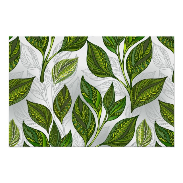 Poster Motif sans couture avec Feuilles de thé vert (Devant)