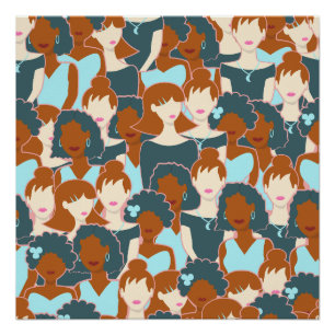 Poster Motif sans couture avec filles noires et blanches