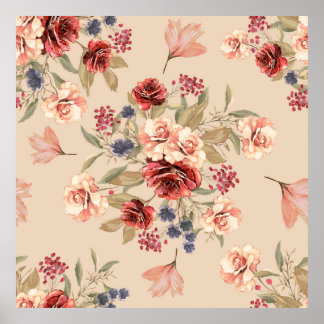 Poster Motif sans couture avec fleurs et feuilles. Floral