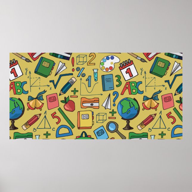 Poster Motif sans couture avec fournitures scolaires sur  (Devant)