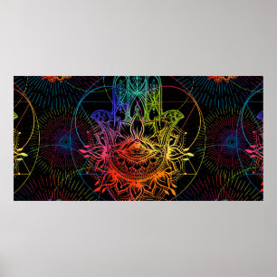Poster Motif sans couture avec hamsa orné dessiné à la ma