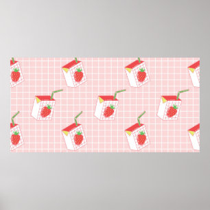 Poster Motif sans couture avec lait de fraise caricaturé 