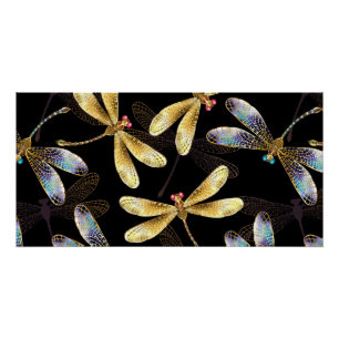 Poster Motif sans couture avec libellules dorées