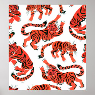 Poster Motif sans couture avec peint en tigres de gouache