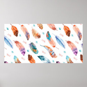 Poster Motif sans couture avec plumes dessinées à la main