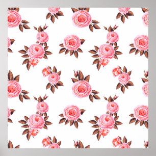 Poster Motif sans couture avec rosesbeautiful, noir