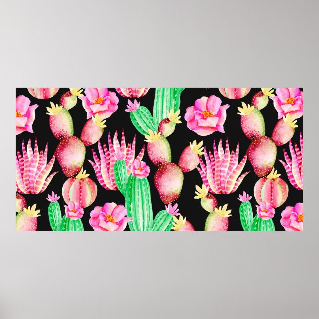 Poster Motif sans couture avec succulents. Aquarelle cact (Devant)