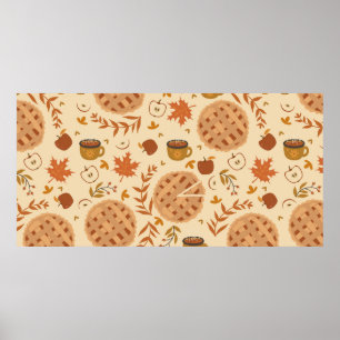 Poster Motif sans couture avec tarte aux pommes, pommes e