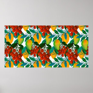 Poster Motif sans couture avec une mangue fraîche et exot