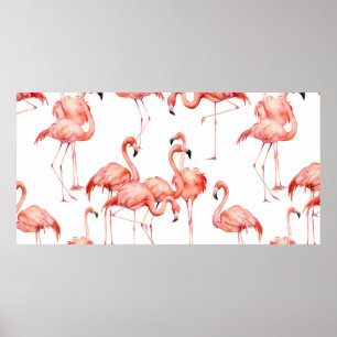 Poster Motif sans couture de flamant à l'aquarelle. Peint