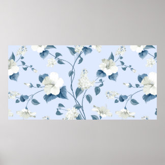 Poster Motif sans couture de siringa et fleurs d'hibiscus