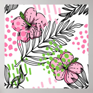 Poster Motif sans couture d'éléments tropicaux, dessiné à