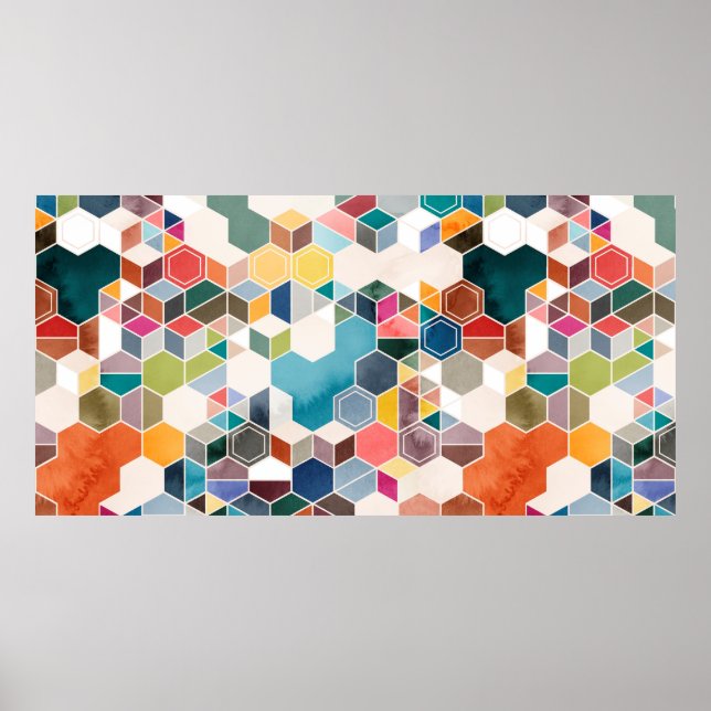 Poster Motif sans couture d'hexagones en couleurs aléatoi (Devant)