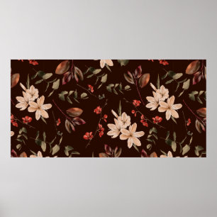 Poster Motif sans couture fleurie bohème avec brun foncé 