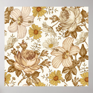 Poster Motif sans couture. Magnifique réalisti en fleurs
