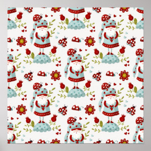 Poster Motif sans couture Noël Père Noël, fleur