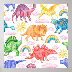 Poster Motif sans couture représentant des dinosaures col