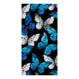 Poster Motif sans couture sombre avec papillons bleus Mor