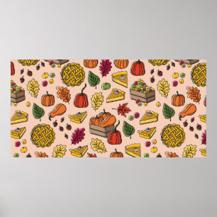 Poster Motif sans faille avec tarte citrouille, tarte aux