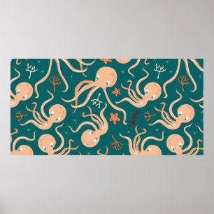 Poster Motif sans joint avec des animaux sous-marins, cu