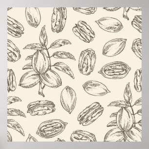 Poster Motif sans joint avec pecan : noix de pacan et feu