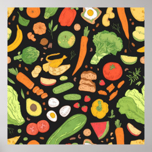 Poster Motif sans soucis avec nourriture diététique, groc