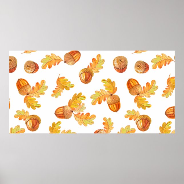 Poster motif sans soudure automne avec feuilles en chêne  (Devant)