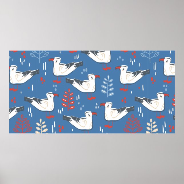 Poster motif sans soudure avec goéland. Oiseau et départ (Devant)