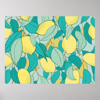 Poster motif sans soudure avec jardin au citron dessiné à
