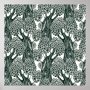 Poster motif sans soudure avec vieux feuillus. Styliz