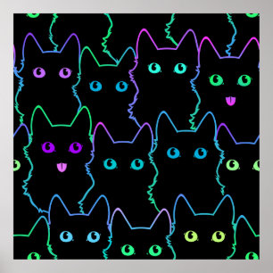 Poster motif sans soudure de la silhouette du chat mignon